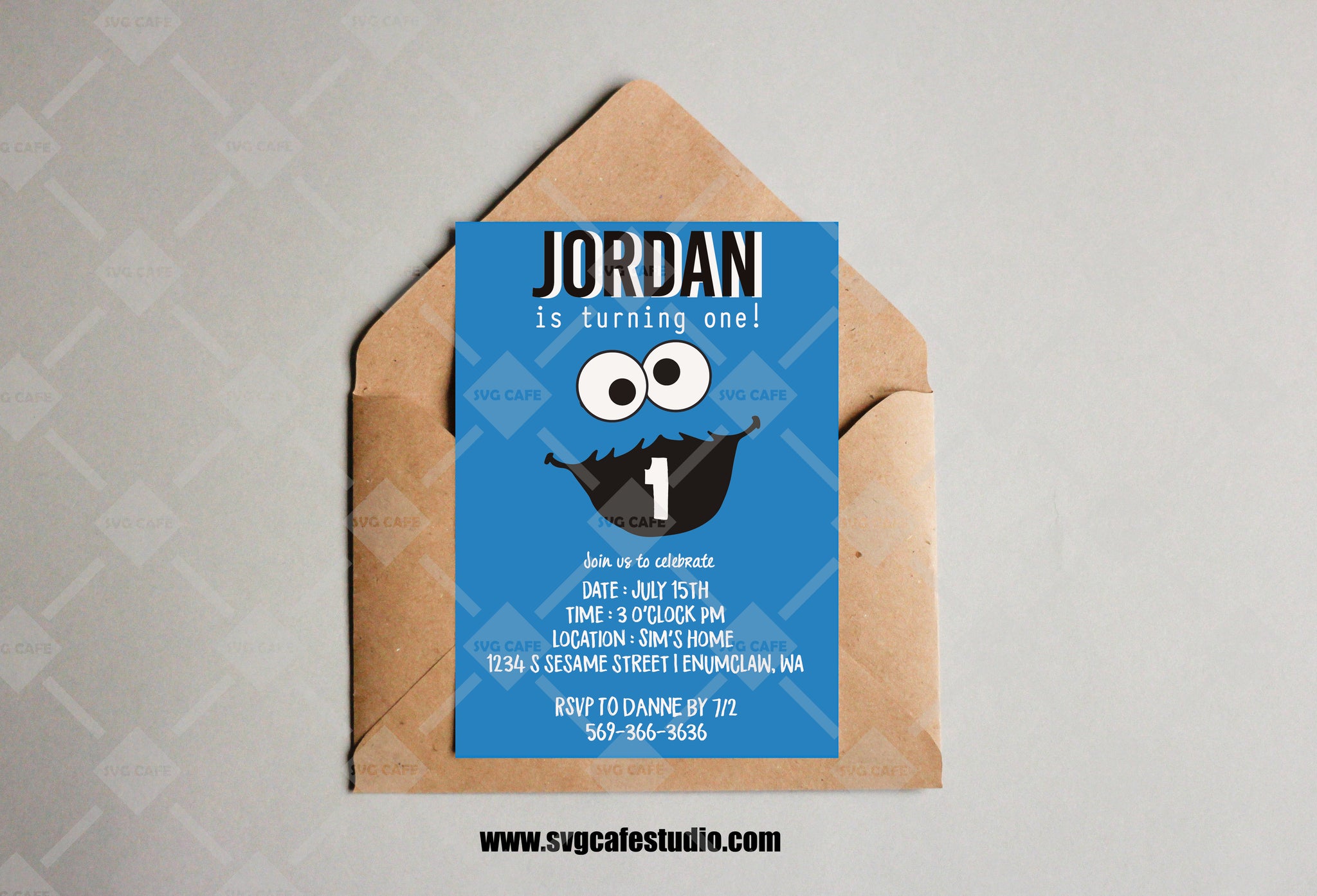 Cookie Monster Sesame Street Themed Birthday Invitation, Digital Download Party Invite, Any Age Birthday Flyer