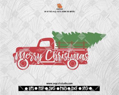Christmas Truck & Tree - Instant Digital Download, Vintage Truck, Christmas Tree