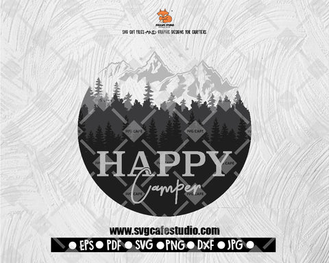 Happy Camper winter mountain landscape, Adventure, Happy Camper, Campfire, Camping Digital File Download - DXF EPS PNG JEPG SVG PNG