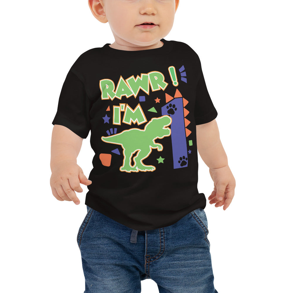 Rawr I'm 1 (One) - 1st First Birthday Dinosaur Shirt - 1 Years Old - Dinosaur Party - Dino Shirt - T Rex Birthday Shirt - Trendy Kids Shirt, Baby Jersey Short Sleeve Tee