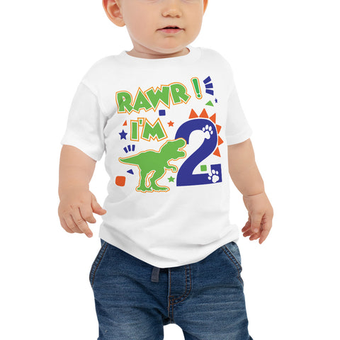Rawr I'm 2 Shirt, 2nd Birthday Shirt, Birthday Boy Shirt, Dinosaur Birthday Shirt, Dinosaur Theme Party Shirt, Jurassic Park Birthday Shirt, Baby Jersey Short Sleeve Tee