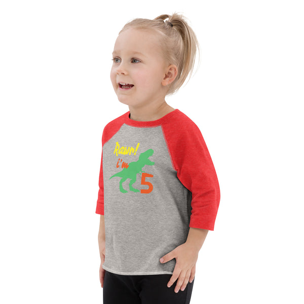 Rawr I'm Five 5th Birthday Dinosaur Shirt, Turning 5, Dinosaur Themed Fifth Birthday Outfit, Baby Boy, Girl, T-Rex Shirt, Trex B-Day Gift, Toddler baseball shirt