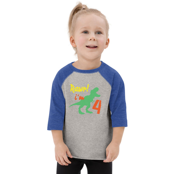 Rawr I'm four, Rawr I'm 4 - 4th Birthday Dinosaur Shirt, Four, Fourth Birthday Tee, Dino Shirt, Dinosaur Party, Four years old, Funny, Toddler baseball shirt