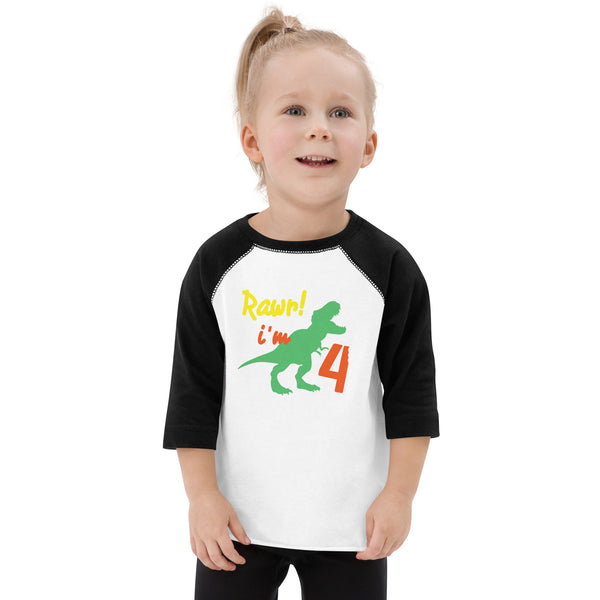 Rawr I'm four, Rawr I'm 4 - 4th Birthday Dinosaur Shirt, Four, Fourth Birthday Tee, Dino Shirt, Dinosaur Party, Four years old, Funny, Toddler baseball shirt