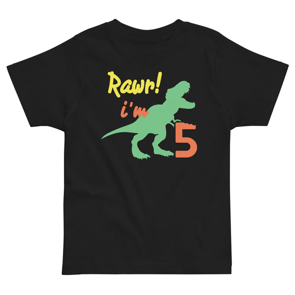 Rawr I'm Five 5th Birthday Dinosaur Shirt, Turning 5, Dinosaur Themed Fifth Birthday Outfit, Baby Boy, Girl, T-Rex Shirt, Trex B-Day Gift, Toddler jersey t-shirt