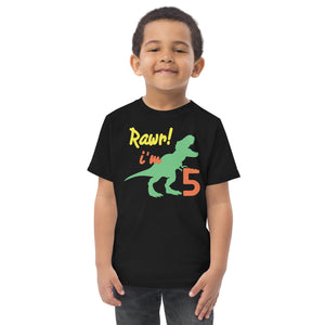 Rawr I'm Five 5th Birthday Dinosaur Shirt, Turning 5, Dinosaur Themed Fifth Birthday Outfit, Baby Boy, Girl, T-Rex Shirt, Trex B-Day Gift, Toddler jersey t-shirt