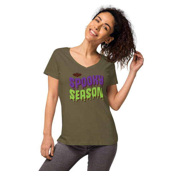 Spooky Season Shirt,Fall Shirt, Spooky Season Halloween Shirt, Halloween T-shirt, Halloween vibes, Women’s fitted v-neck t-shirt